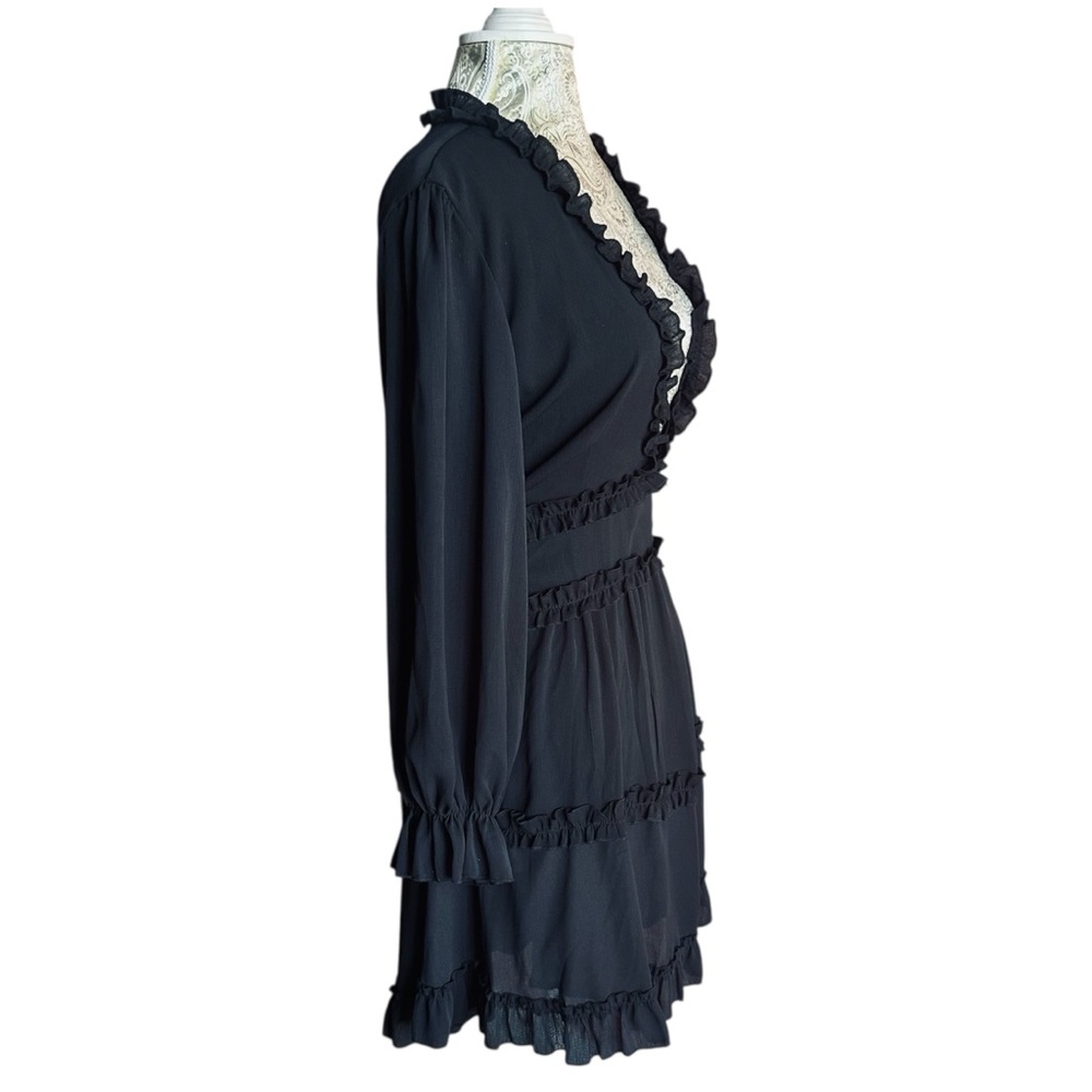Sexy Black Ruffle Long Sleeve Dress bohemian festival cottage cocktails large - Picture 5 of 7